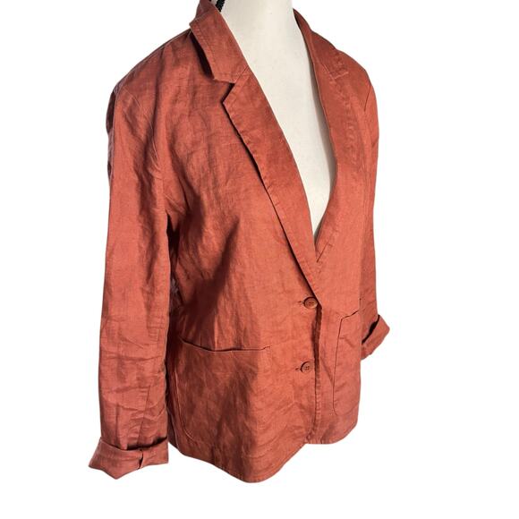 Eileen Fisher Womens Small  100% Linen Blazer Jacket Rust Brown Button - Picture 6 of 7